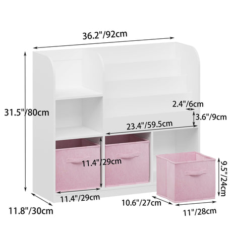 Bookcase And Bookshelf With 3 Collapsible Drawers, Multifunctional Display Stand HouseOfZazla
