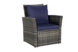 4 Pieces Outdoor Patio Furniture Set with Rattan Chairs and Tempered Glass Table