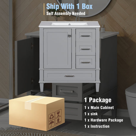 Bathroom Vanity, Modern Bathroom Cabinet With Sink Combo Set, Bathroom Storage Cabinet With A Soft Closing Door And 3 Drawers, Solid Wood Frame HouseOfZazla