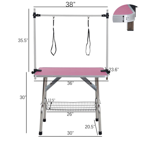 Folding Dog Pet Grooming Table Stainless Steel Frame Rubber Mat On Board With Adjustable Arm And Clamps Pet Dog Cat Grooming Table HouseOfZazla