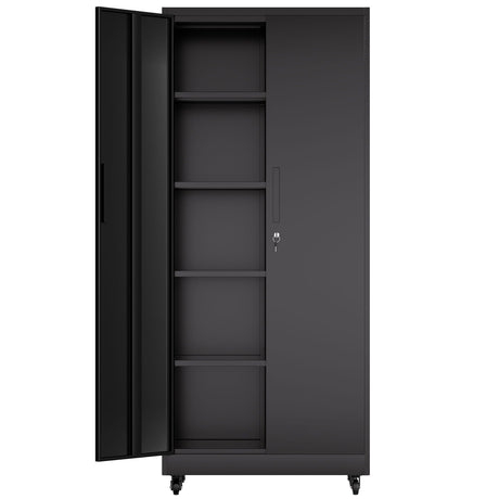 Heavy Duty Rolling Cabinet With Lock, Garage Storage Cabinet, 4 Adjustable Shelves For Tool Organization HouseOfZazla