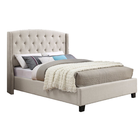 Astral 3-Piece Upholstered Bedroom Set, Tufted Wingback Bed with Two White Nightstands HouseOfZazla