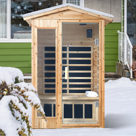 Two Person Far Infrared Old Fir Outdoor Sauna Room with Bluetooth and LED Lighting HouseOfZazla