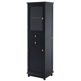 Tall Bathroom Storage Cabinet With Glass Doors, Free-Standing, Two Drawers, And Adjustable Shelves, Board, Painted Perfect For Displaying Your Favorite Items