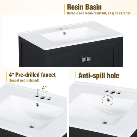 Bathroom Vanity With Single Sink, Combo Cabinet Undermount Sink, Bathroom Storage Cabinet With Two Doors And A Drawer, Soft Closing, Multifunctional Storage, Solid Wood Frame HouseOfZazla