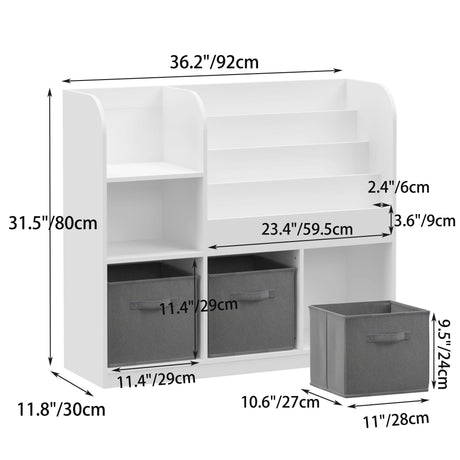 Bookcase And Bookshelf With 3 Collapsible Drawers, Multifunctional Display Stand HouseOfZazla