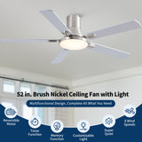 Flush Mount Ceiling Fans With LED Light And Remote Control, 5 Blades