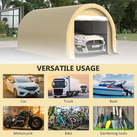 Outsunny - 10' x 16' Carport, Heavy Duty Portable Garage Storage Tent With Large Zippered Door, Anti-Uv Pe Canopy Cover For Car, Truck, Boat, Motorcycle, Bike, Garden Tools, Outdoor Work HouseOfZazla