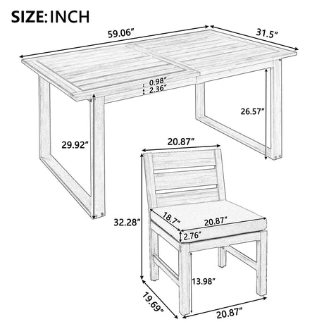 U_STYLE Farmhouse 5-Piece Outdoor Patio Dining Set with Adjustable Legs HouseOfZazla