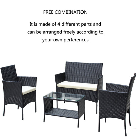 4 PC Rattan Patio Furniture Set Outdoor Cushioned Wicker Sofa HouseOfZazla