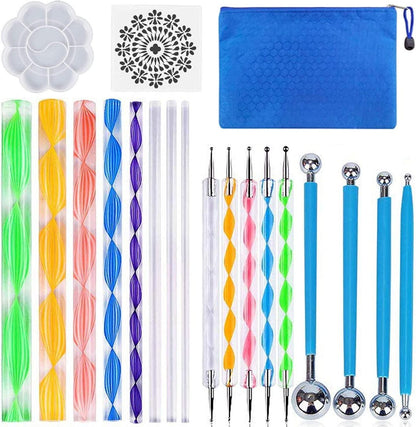 19PCS Mandala Dotting Tools Set Painting Rocks Mandala Stencil Ball Stylus Paint Tray Set - WoodArtSupply