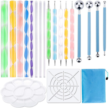 19PCS Mandala Dotting Tools Set Pen Dotting Tools Stencil Ball Stylus Paint Tray WoodArtSupply
