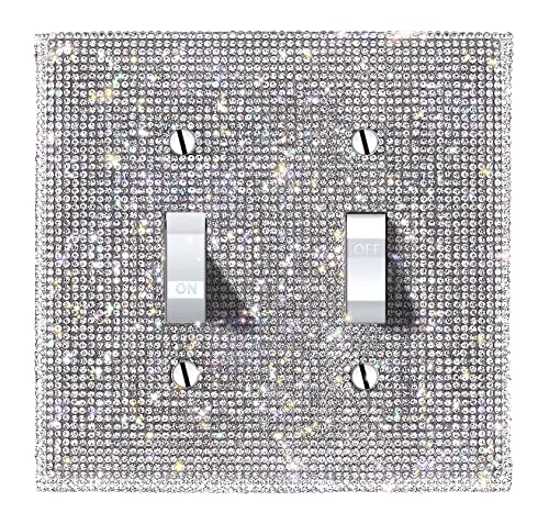 (1PCS) BLING SILVER RHINESTONE LIGHT SWITCH COVER SHINY CRYSTAL SPARKLE WALL PLATE COVER WoodArtSupply