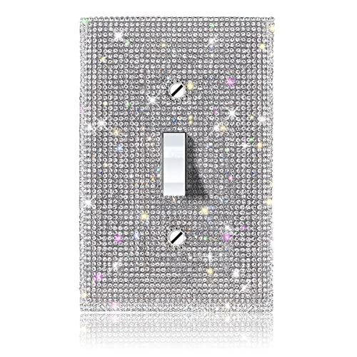 (1PCS) Bling Silver Rhinestone Light Switch Cover Shiny Crystal Sparkle Wall Plate Cover WoodArtSupply