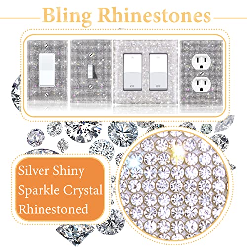 (1PCS) Bling Silver Rhinestone Light Switch Cover Shiny Crystal Sparkle Wall Plate Cover WoodArtSupply