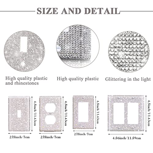 (1PCS) Bling Silver Rhinestone Light Switch Cover Shiny Crystal Sparkle Wall Plate Cover WoodArtSupply