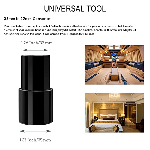 1 1/4" Vacuum Attachments & Brushes for Shop Vac Accessories Household Cleaning Kit Brush Nozzle Crevice Tool with Adapter for 1" to 2" Hose Set of Loyarvansi