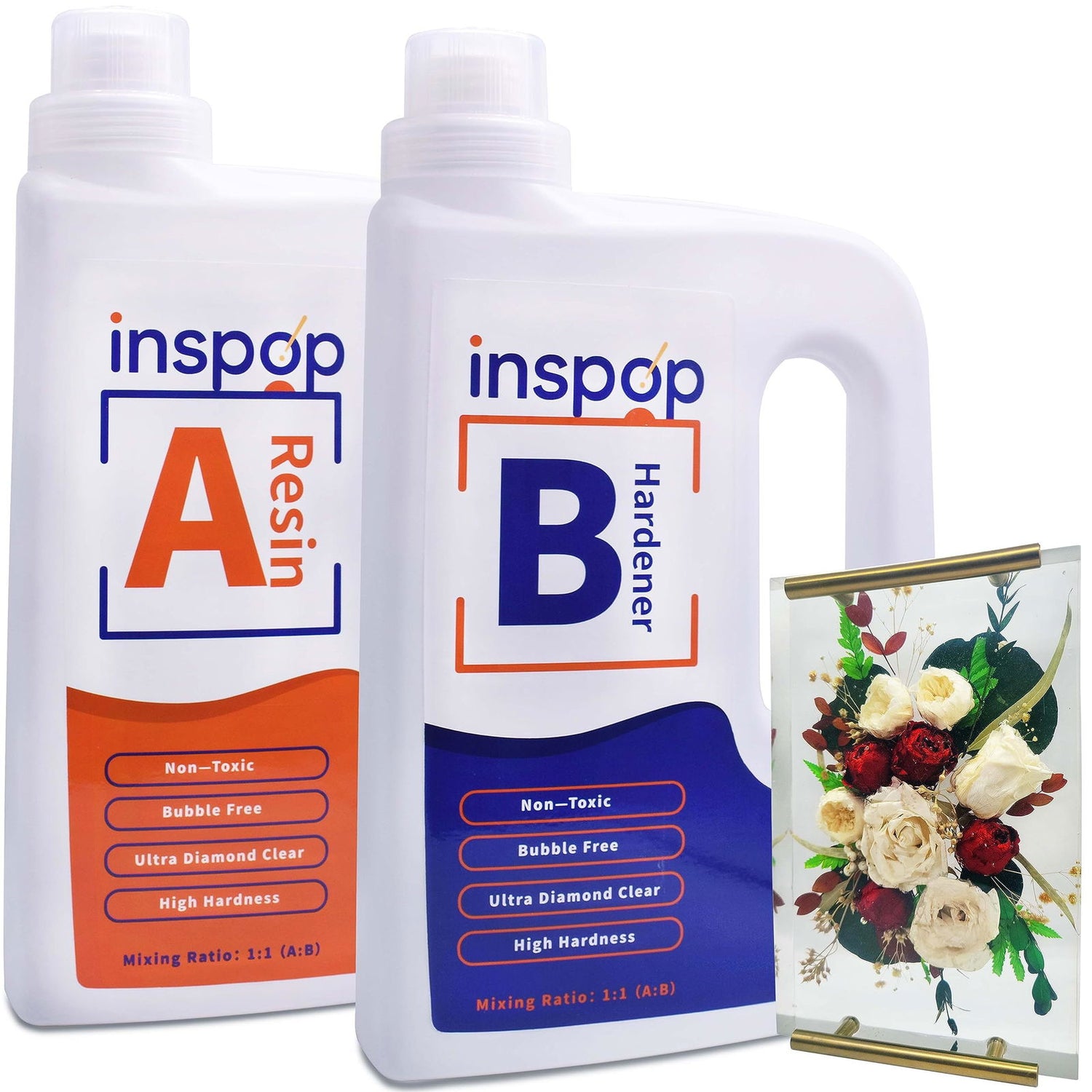 1 Gallon Craft Epoxy Resin and Hardener Kit, Crystal Clear, Food Safe & Low Odor, Bubble Free, High Hardness for Casting (Deep Pour) and Art, Wood, INSPOP