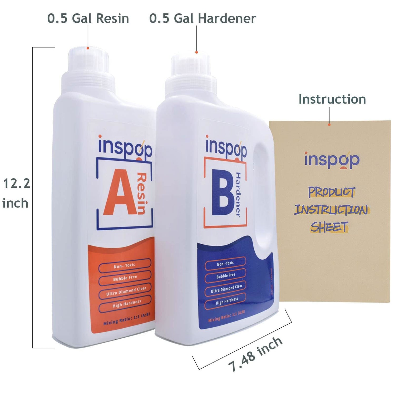 1 Gallon Craft Epoxy Resin and Hardener Kit, Crystal Clear, Food Safe & Low Odor, Bubble Free, High Hardness for Casting (Deep Pour) and Art, Wood, INSPOP