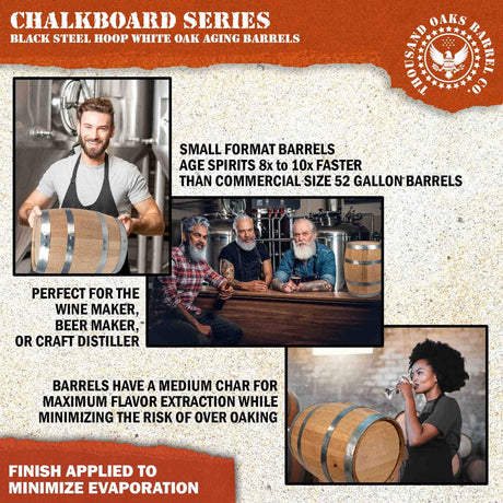 1 Gallon Whiskey Barrel Dispenser (5 Liter) with Chalkboard Front - Oak Barrel for Aging Whiskey, Wine, Tequila - Mini Bourbon Barrel Home Bar Decor THOUSAND OAKS BARREL