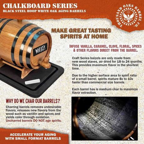 1 Gallon Whiskey Barrel Dispenser (5 Liter) with Chalkboard Front - Oak Barrel for Aging Whiskey, Wine, Tequila - Mini Bourbon Barrel Home Bar Decor THOUSAND OAKS BARREL