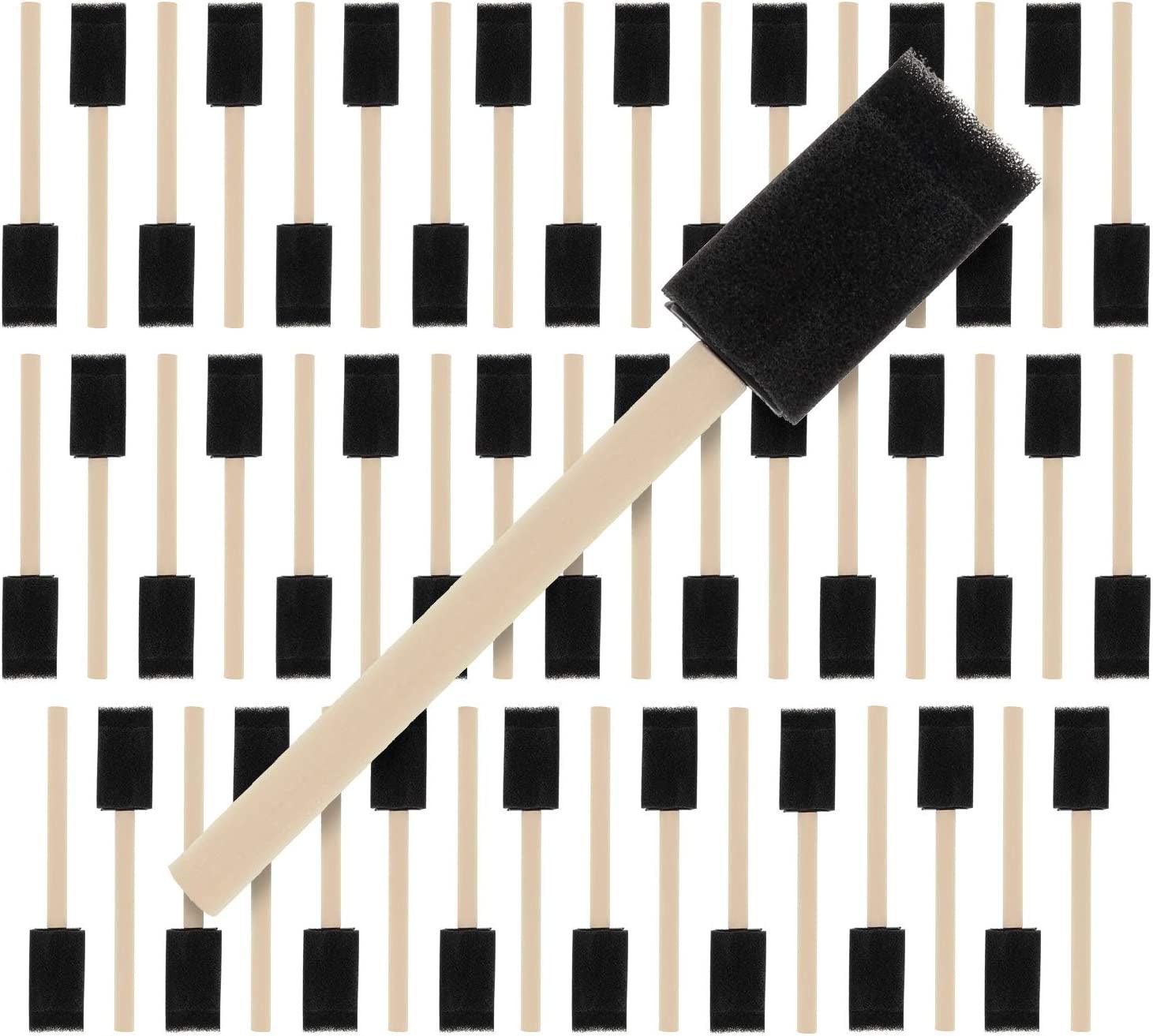 1 Inch Foam Sponge Wood Handle Paint Brush Set 50 Lightweight, Durable Acrylics, Stains, Varnishes, Crafts, Art WoodArtSupply