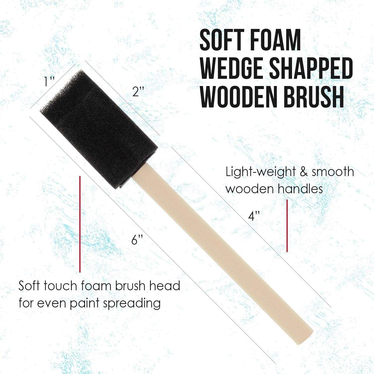 1 Inch Foam Sponge Wood Handle Paint Brush Set 50 Lightweight, Durable Acrylics, Stains, Varnishes, Crafts, Art WoodArtSupply