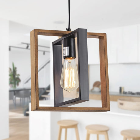 1 Light Kitchen Island Light Modern Black Dining Room Light Fixture Mini Wood Farmhouse Chandelier Hanging Pendant Light Fixtures for Foyer Hallway Poroulux