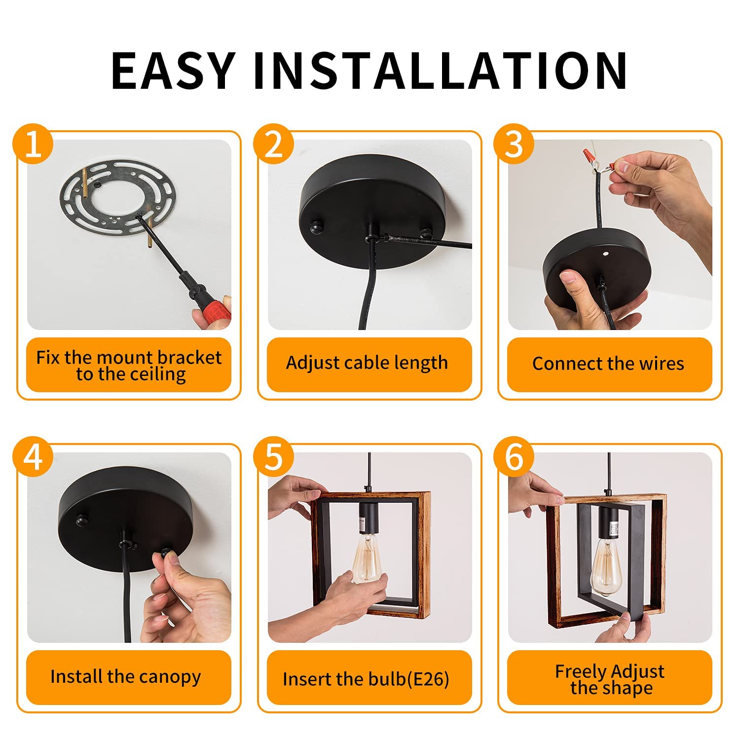 1 Light Kitchen Island Light Modern Black Dining Room Light Fixture Mini Wood Farmhouse Chandelier Hanging Pendant Light Fixtures for Foyer Hallway Poroulux