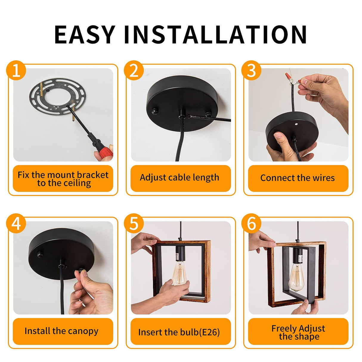 1 Light Kitchen Island Light Modern Black Dining Room Light Fixture Mini Wood Farmhouse Chandelier Hanging Pendant Light Fixtures for Foyer Hallway Poroulux