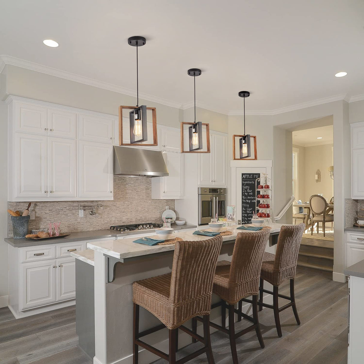 1 Light Kitchen Island Light Modern Black Dining Room Light Fixture Mini Wood Farmhouse Chandelier Hanging Pendant Light Fixtures for Foyer Hallway Poroulux