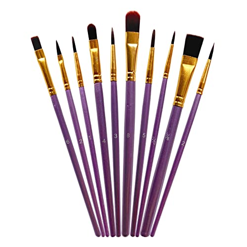 1 Pack 10 Pcs Paint Brushes, Nylon Hair Paint Brushes Set for Kids, Beginner, Suitable for Oil, Watercolor, Acrylic Paint and Body Pinting, Purple LNAUJS