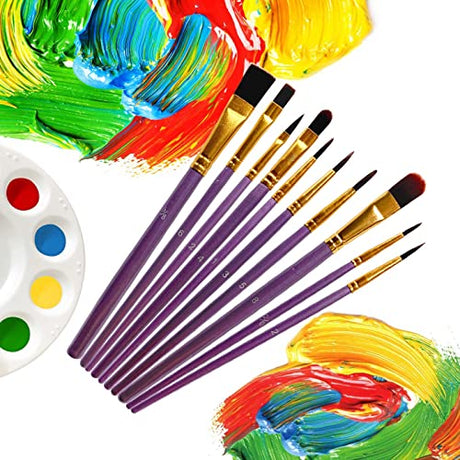 1 Pack 10 Pcs Paint Brushes, Nylon Hair Paint Brushes Set for Kids, Beginner, Suitable for Oil, Watercolor, Acrylic Paint and Body Pinting, Purple LNAUJS
