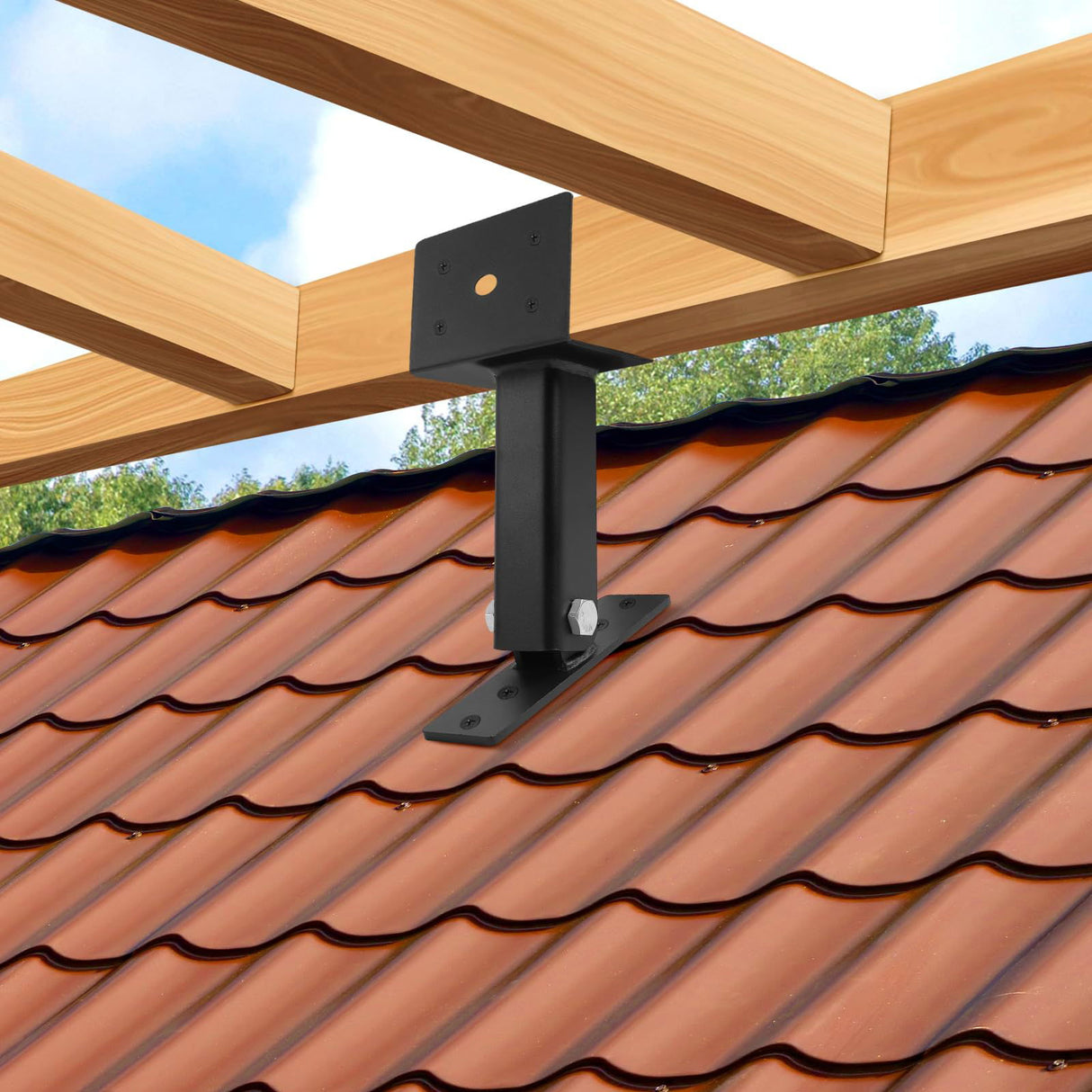 1 Pack Pergola Roof Riser,Heavy Duty Roof Mount Pergola Brackets,90 Degree Adjustable Saddle Roof Riser Beam Brackets for Wood Patio Pergola Gazebo, Fit 4×4 and 4×6 Wood Beam… YVHFWOY