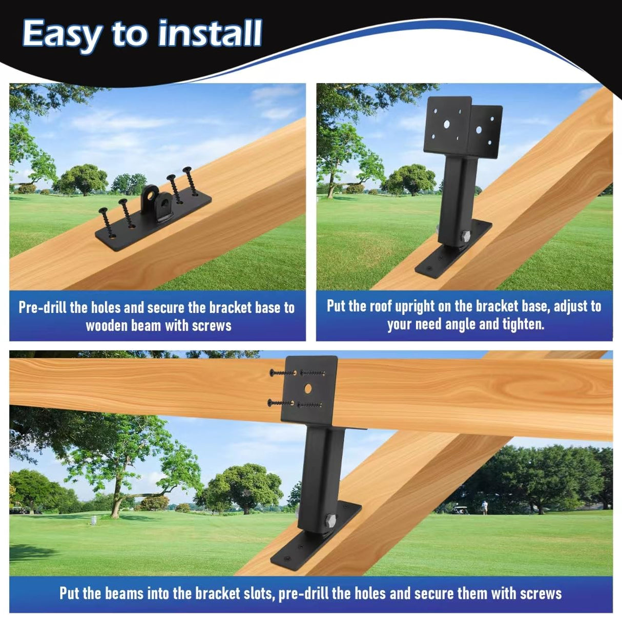 1 Pack Pergola Roof Riser,Heavy Duty Roof Mount Pergola Brackets,90 Degree Adjustable Saddle Roof Riser Beam Brackets for Wood Patio Pergola Gazebo, Fit 4×4 and 4×6 Wood Beam… YVHFWOY