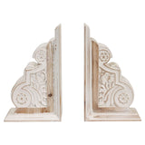 1 Pair Rustic Distressed Finish Wood Bookends, White Bookends Decorative Unique, Carved Pattern Farmhouse Book Ends for Shelves, Bookends for Heavy Books, Wooden Corbels for Home Room Decor SOFE