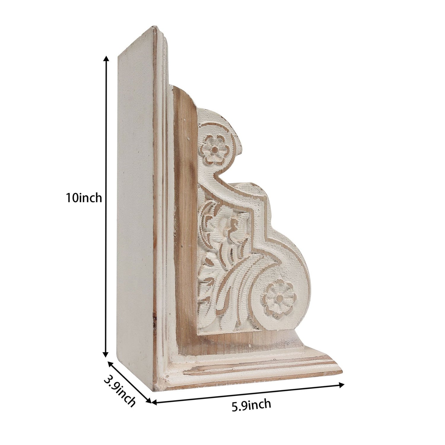 1 Pair Rustic Distressed Finish Wood Bookends, White Bookends Decorative Unique, Carved Pattern Farmhouse Book Ends for Shelves, Bookends for Heavy Books, Wooden Corbels for Home Room Decor SOFE