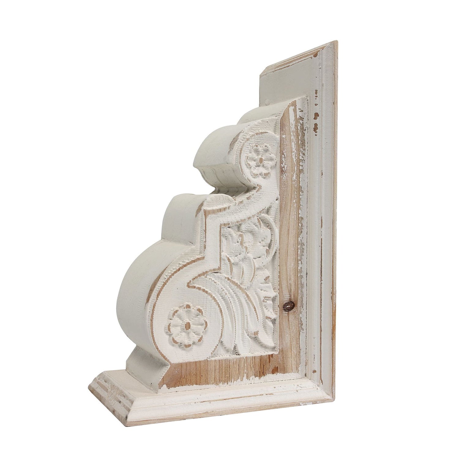 1 Pair Rustic Distressed Finish Wood Bookends, White Bookends Decorative Unique, Carved Pattern Farmhouse Book Ends for Shelves, Bookends for Heavy Books, Wooden Corbels for Home Room Decor SOFE