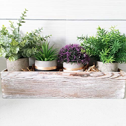 1 Pcs Wood Planter Box Rectangle Whitewashed Wooden Rectangular Planter Decorative Rustic Wooden Box with Inner Plastic Box - 17.3" L x 3.9" W x 3.9" windiy