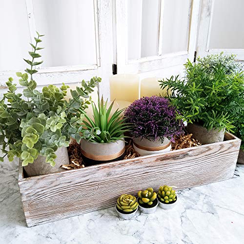 1 Pcs Wood Planter Box Rectangle Whitewashed Wooden Rectangular Planter Decorative Rustic Wooden Box with Inner Plastic Box - 17.3" L x 3.9" W x 3.9" windiy
