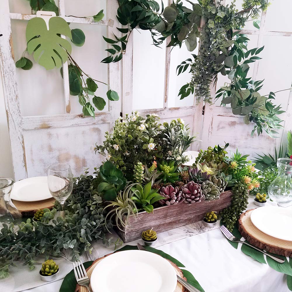 1 Pcs Wood Planter Box Rectangle Whitewashed Wooden Rectangular Planter Decorative Rustic Wooden Box with Inner Plastic Box - 17.3" L x 7.8" W x 3" H Supla