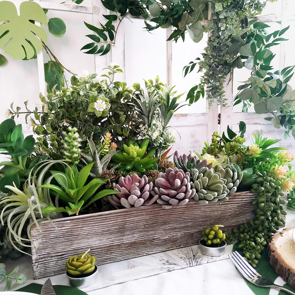 1 Pcs Wood Planter Box Rectangle Whitewashed Wooden Rectangular Planter Decorative Rustic Wooden Box with Inner Plastic Box - 17.3" L x 7.8" W x 3" H Supla