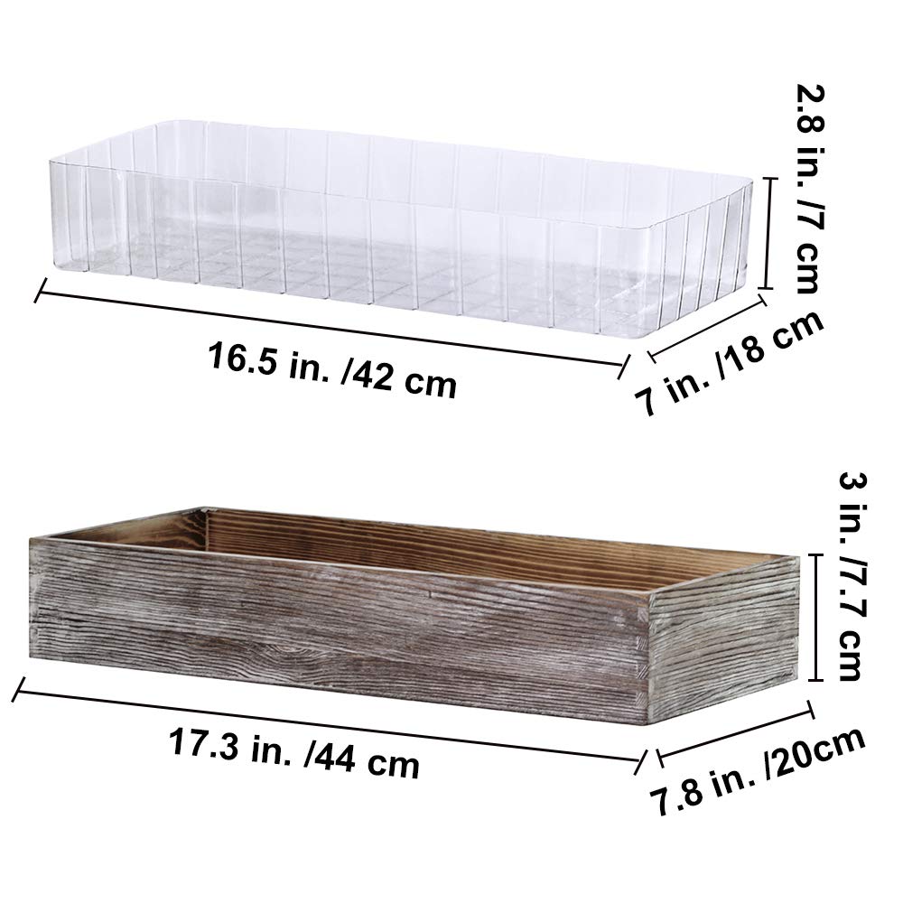 1 Pcs Wood Planter Box Rectangle Whitewashed Wooden Rectangular Planter Decorative Rustic Wooden Box with Inner Plastic Box - 17.3" L x 7.8" W x 3" H Supla