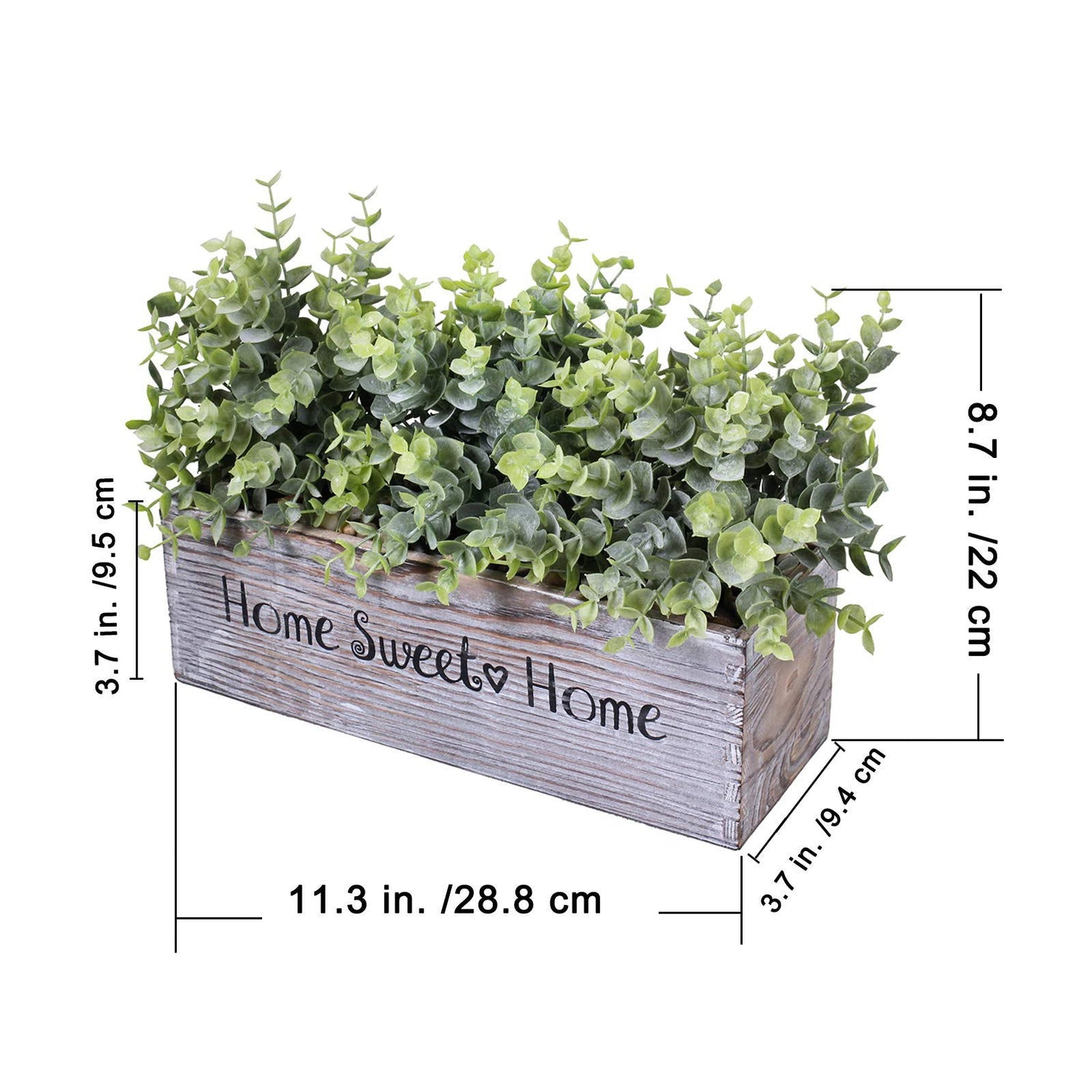 1 Pcs Wooden Potted Eucalyptus Plant Greenery Arrangement Artificial Eucalyptus Plant in Rectangular Wood Planter Box for Rustic Farmhouse Indoor Centerpiece Tabletop Window Sills Kitchen Shelf Decor Winlyn