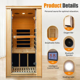 1 Person Sauna Room Easy to Install Far Infrared Sauna For Home Spa Carbon Heated Hemlock Wood With Glass Door Bluetooth Loudspeaker and Time Temperature LED Control Panel 110V980W 27.6*32.7*62.2 inch RIGO