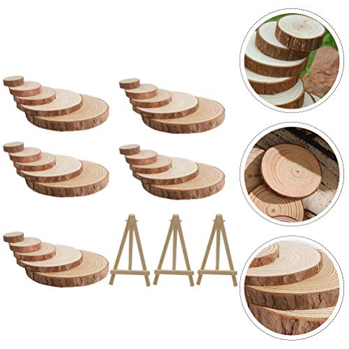 1 Set Christmas Decoration Wood Chips DIY Painting Wood Slices Mini Wood Display Easel Rustic Wood Log Discs Unfinished Wood Rounds Craft Unfinished ABOOFAN