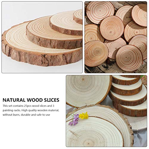 1 Set Christmas Decoration Wood Chips DIY Painting Wood Slices Mini Wood Display Easel Rustic Wood Log Discs Unfinished Wood Rounds Craft Unfinished ABOOFAN
