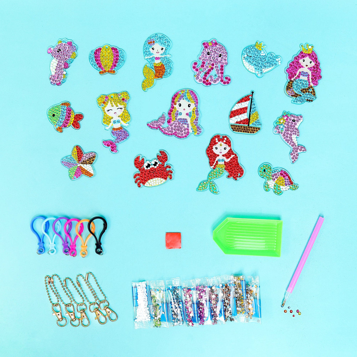 Adorable Keychains Diamond Art Kit – Mermaid (Set of 15)