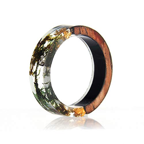 1 pc Resin Wooden Rings Vintage Clear Wood Handmade Dried Flower Epoxy Rings for Women Men Party Jewelry Gift Water Grass 8 Giwotu