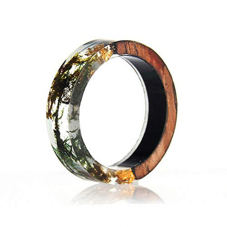 1 pc Resin Wooden Rings Vintage Clear Wood Handmade Dried Flower Epoxy Rings for Women Men Party Jewelry Gift Water Grass 8 Giwotu